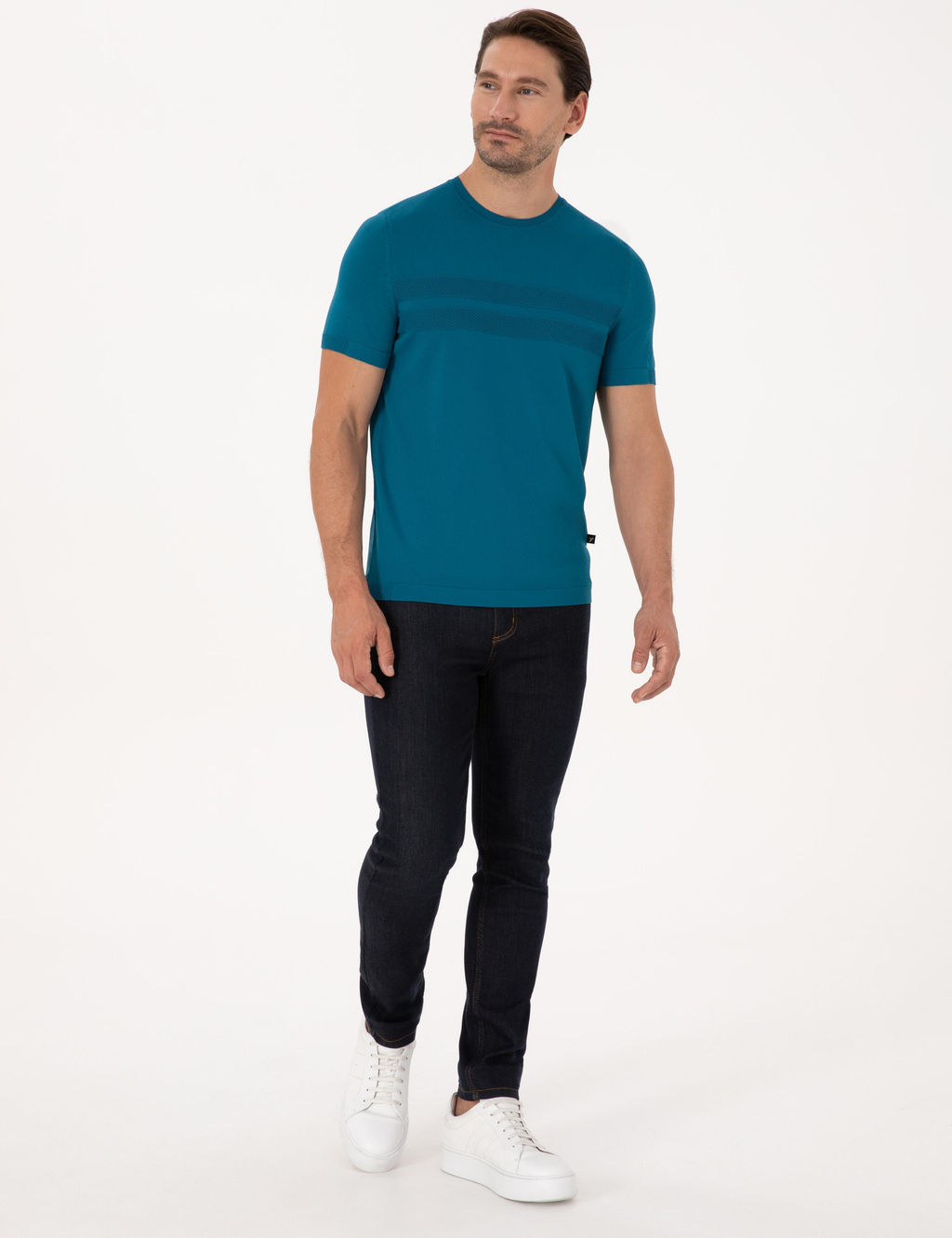 Petrol Mavisi Slim Fit Bisiklet Yaka Triko T-shirt - Cacharel фото 4