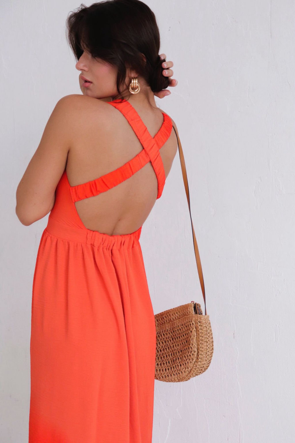 Платье с перекрещенными бретелями красно-оранжевое - Martichelli фото 9