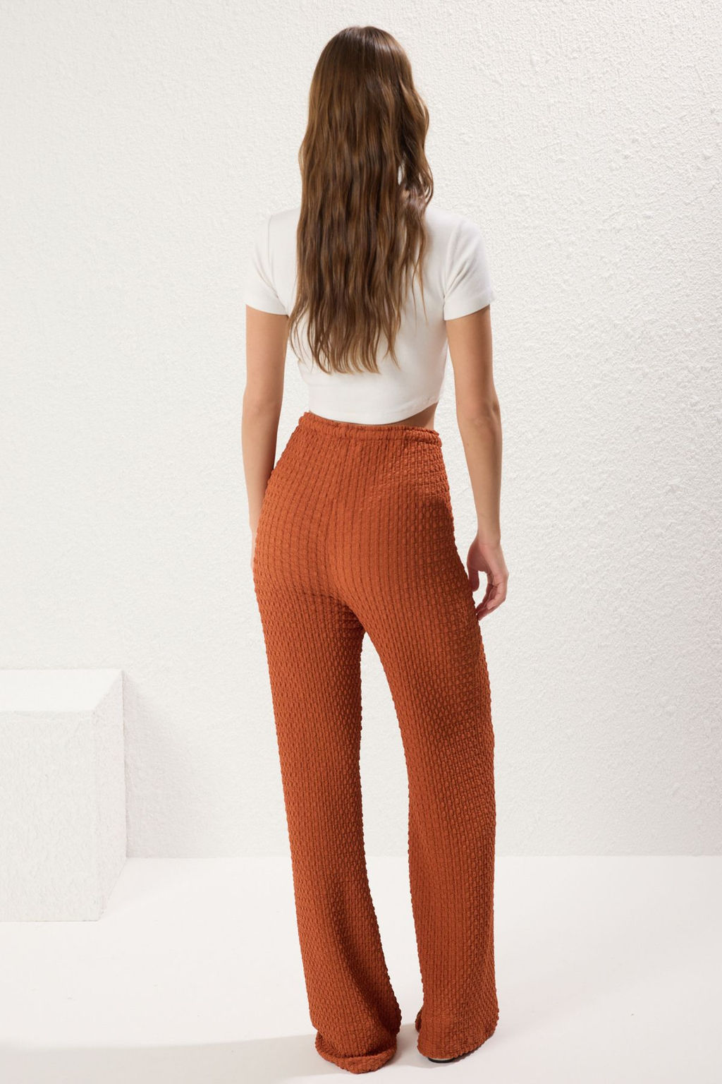 Kiremit Dokulu Wide Leg/Rahat Kesim Esnek Orme Pantolon TWOSS25PL00061 - Trendyolmilla фото 7