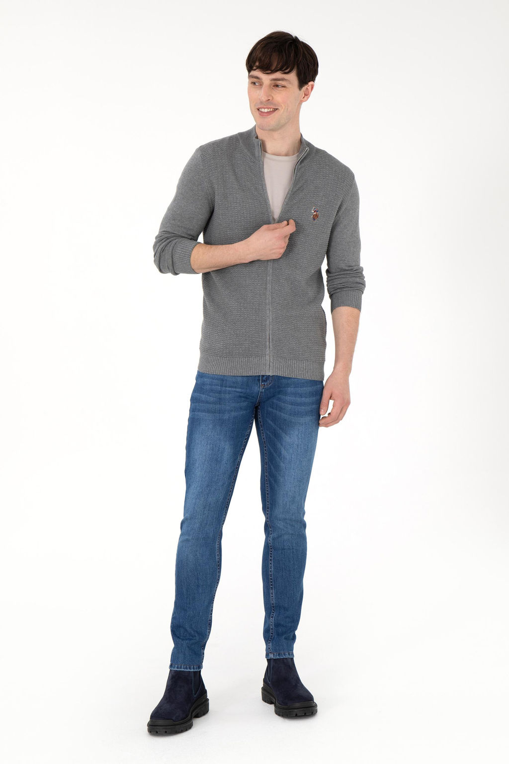 Мужской серый меланжевый базовый трикотажный кардиган Неожиданная скидка в корзине - U.s. polo assn фото 4