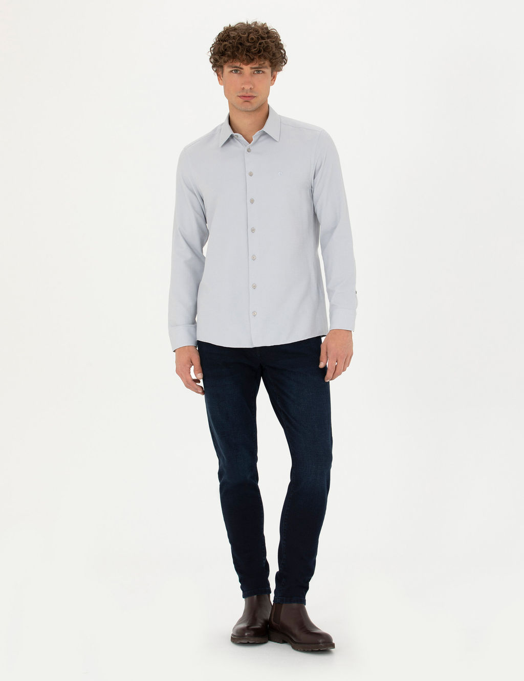 Gri Slim Fit Uzun Kollu G_mlek