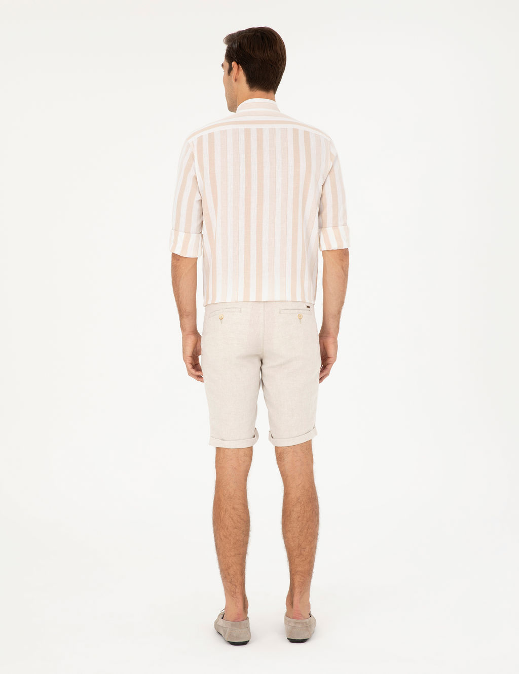 Bej Slim Fit Keten Kar___ml_ Dokuma _ort