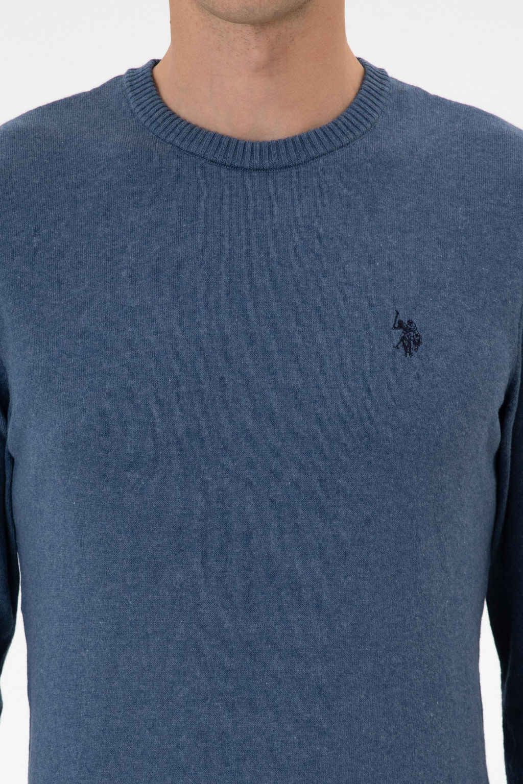 Erkek Slim Fit Bisiklet Yaka Koyu Mavi Melanj Basic Kazak - U.s. polo assn фото 6