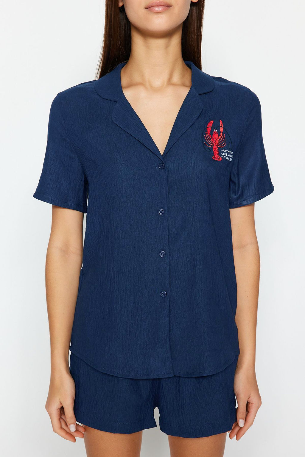 Trendyolmilla Ind?go Nak?sl? Sortlu Dokuma Pijama Tak?m? THMSS23PT00079 фото 21