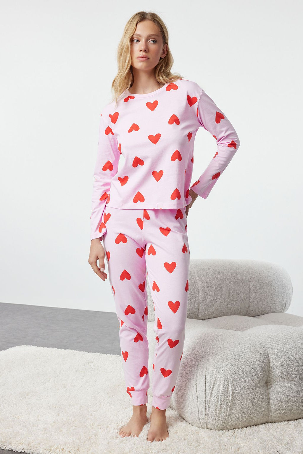 Trendyolmilla Beyaz %100 Pamuklu Kalpli Orme Pijama Tak?m? THMAW21PT0566 фото 46