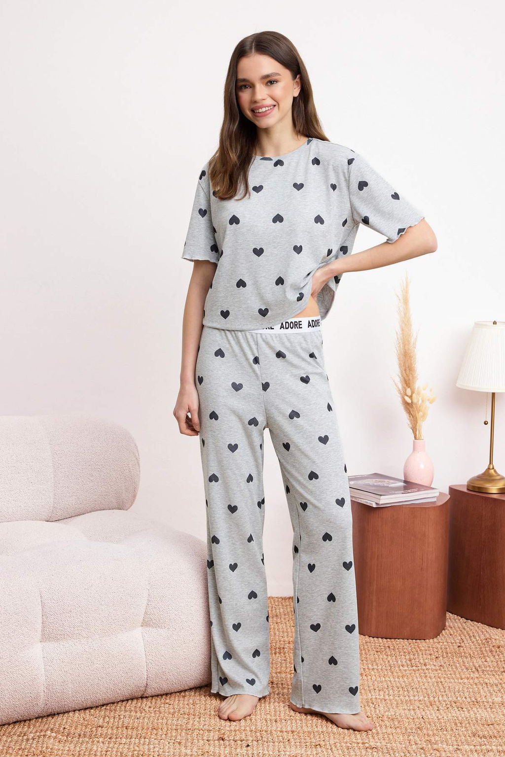Trendyolmilla Mint Kalpli Slogan Lastik Detayl? Fitilli Orme Pijama Tak?m? THMSS24PT00404 фото 9