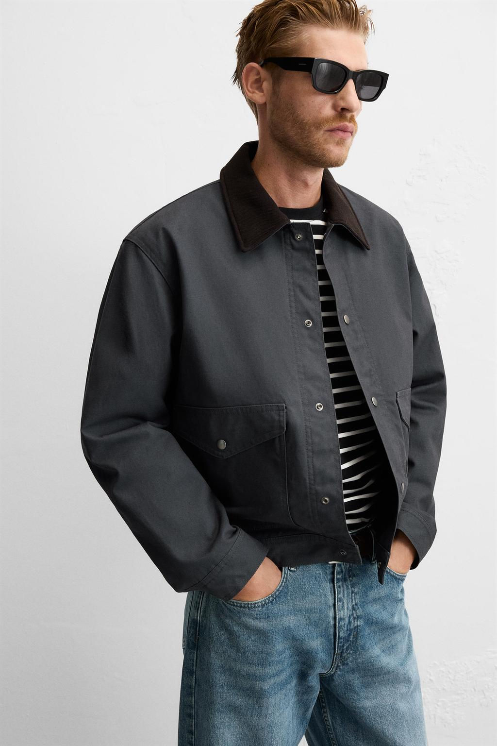 CONTRAST COLLAR CROPPED FIT JACKET - Zara фото 5