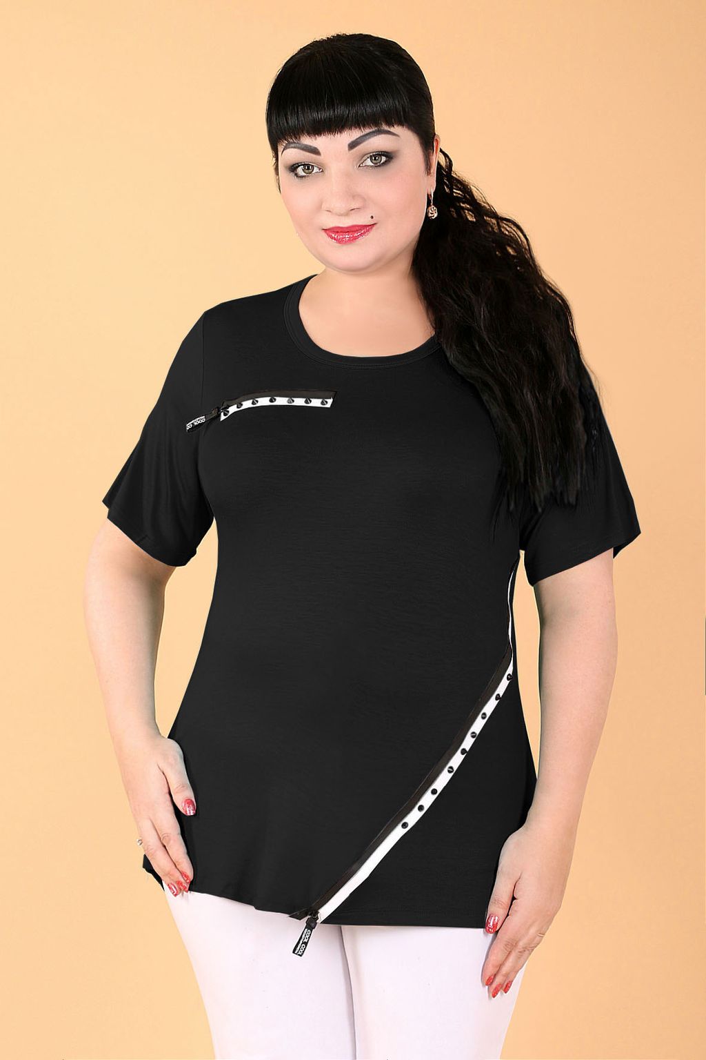 Футболка трикотажная черная удлиненная женская летняя - Almond фото 2