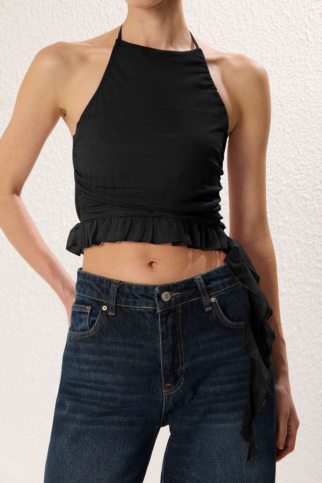 Siyah Halter Yaka Boyundan Baglamal? F?rf?r Detayl? Esnek Orme Bluz TWOSS25BZ00032 - Trendyolmilla фото 3