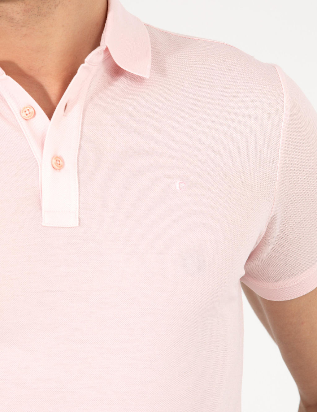 Pembe Polo Yaka Slim Fit Basic Merserize T-shirt