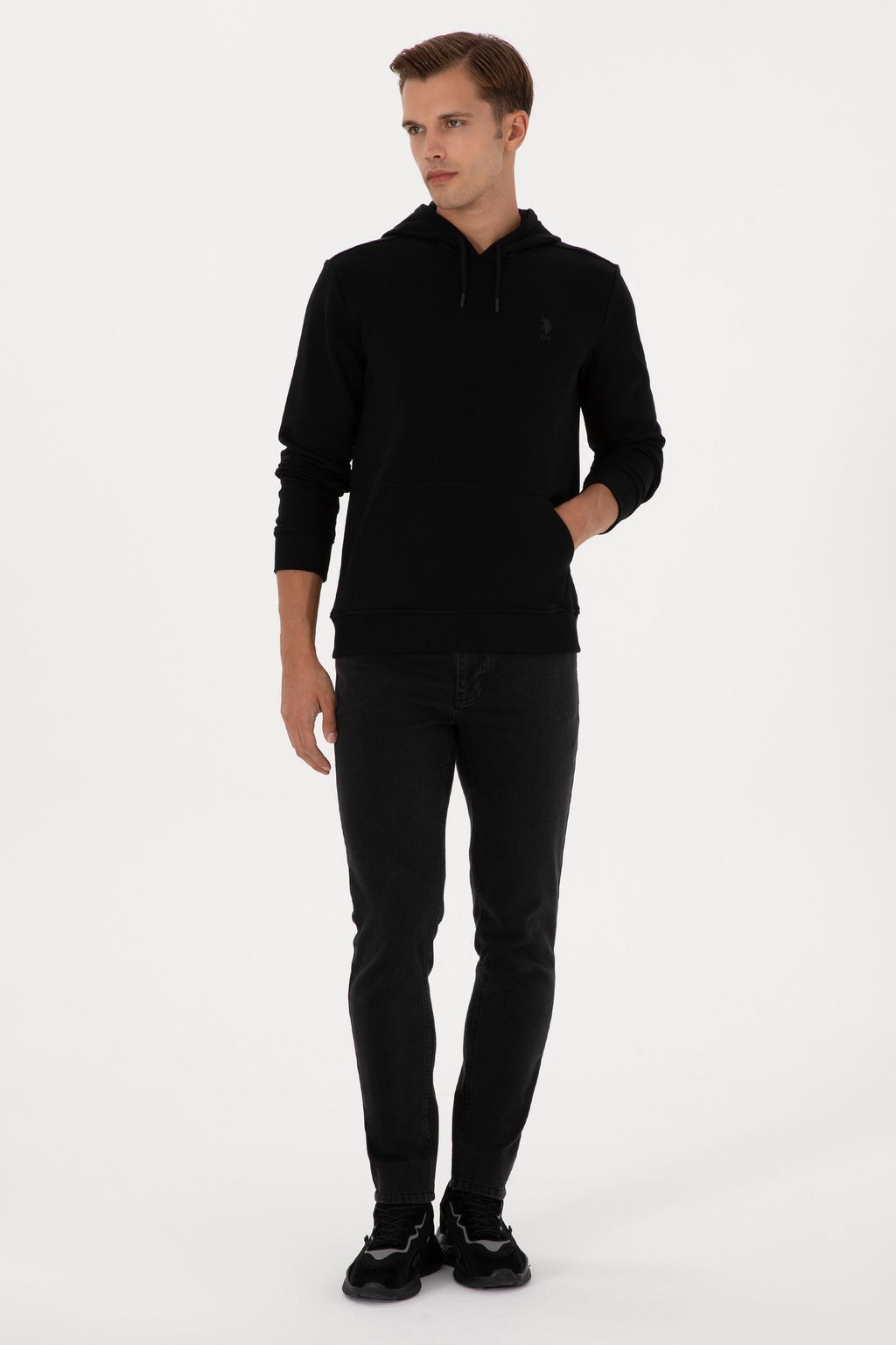 Erkek Regular Fit Kapi_onlu Siyah Basic Sweatshirt Sepette S_rpriz _ndirim - U.s. polo assn фото 4