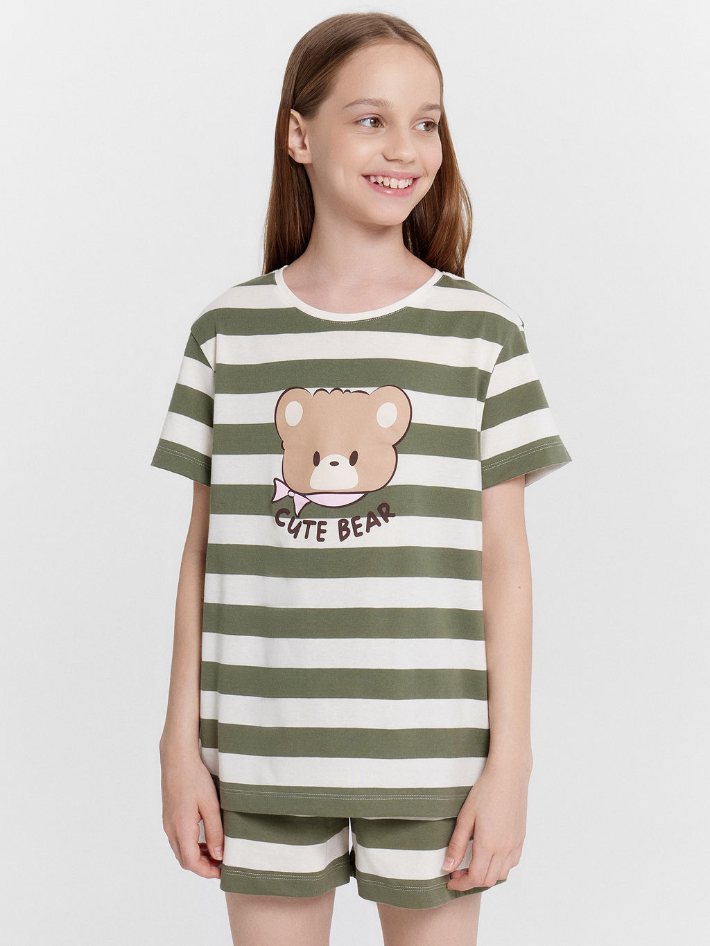 Комплект домашний для девочек в полоску с принтом cute bear - Mark formelle фото 3