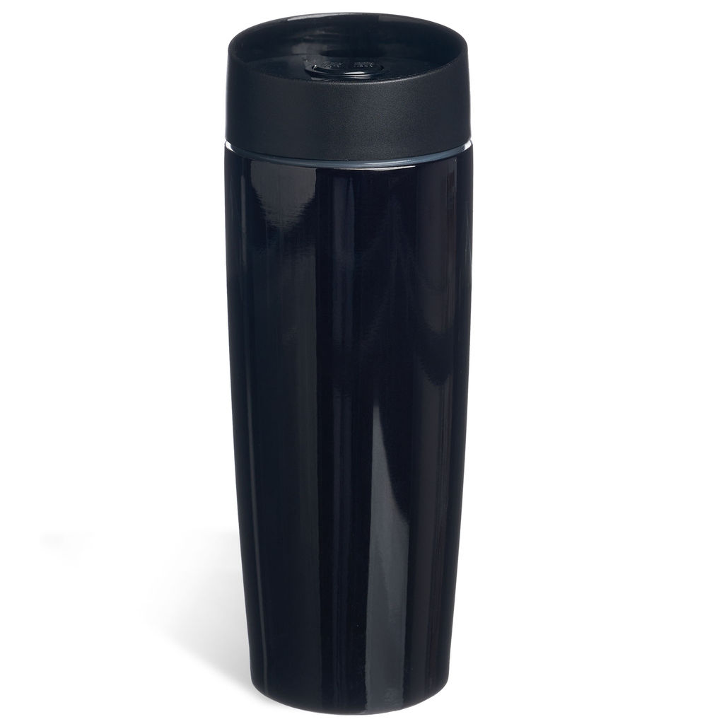 ТЕРМОКРУЖКА AGNESS ЧЕРНАЯ ПАНТЕРА С КНОПКОЙ-СТОППЕРОМ  КОЛБА НЕРЖ.СТАЛЬ 18/10 AGNESS