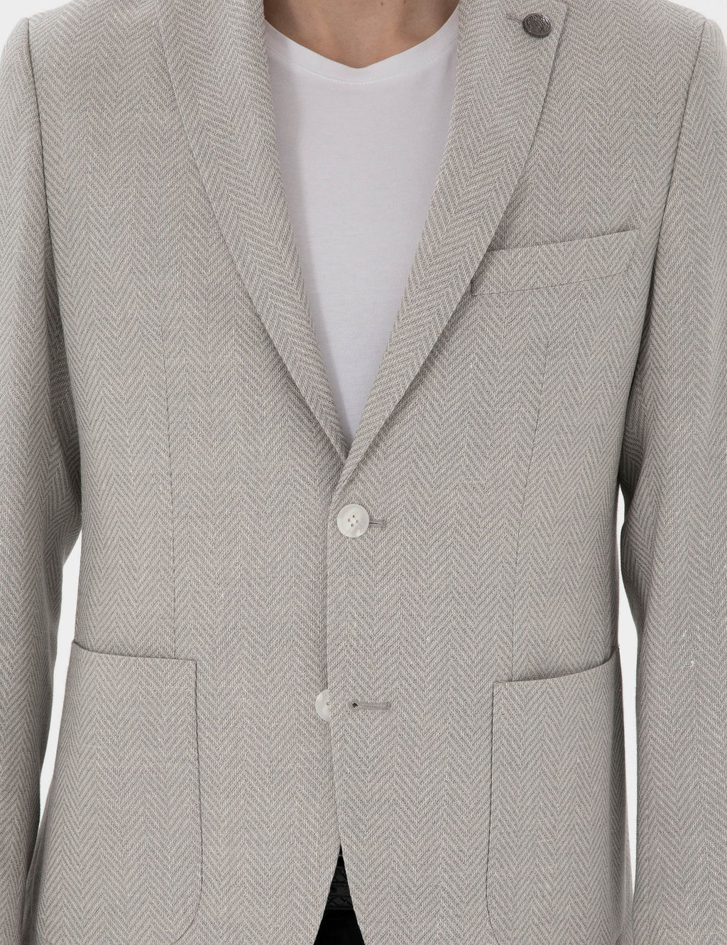 A__k Gri Slim Fit Y_n Keten Kar___ml_ Ceket