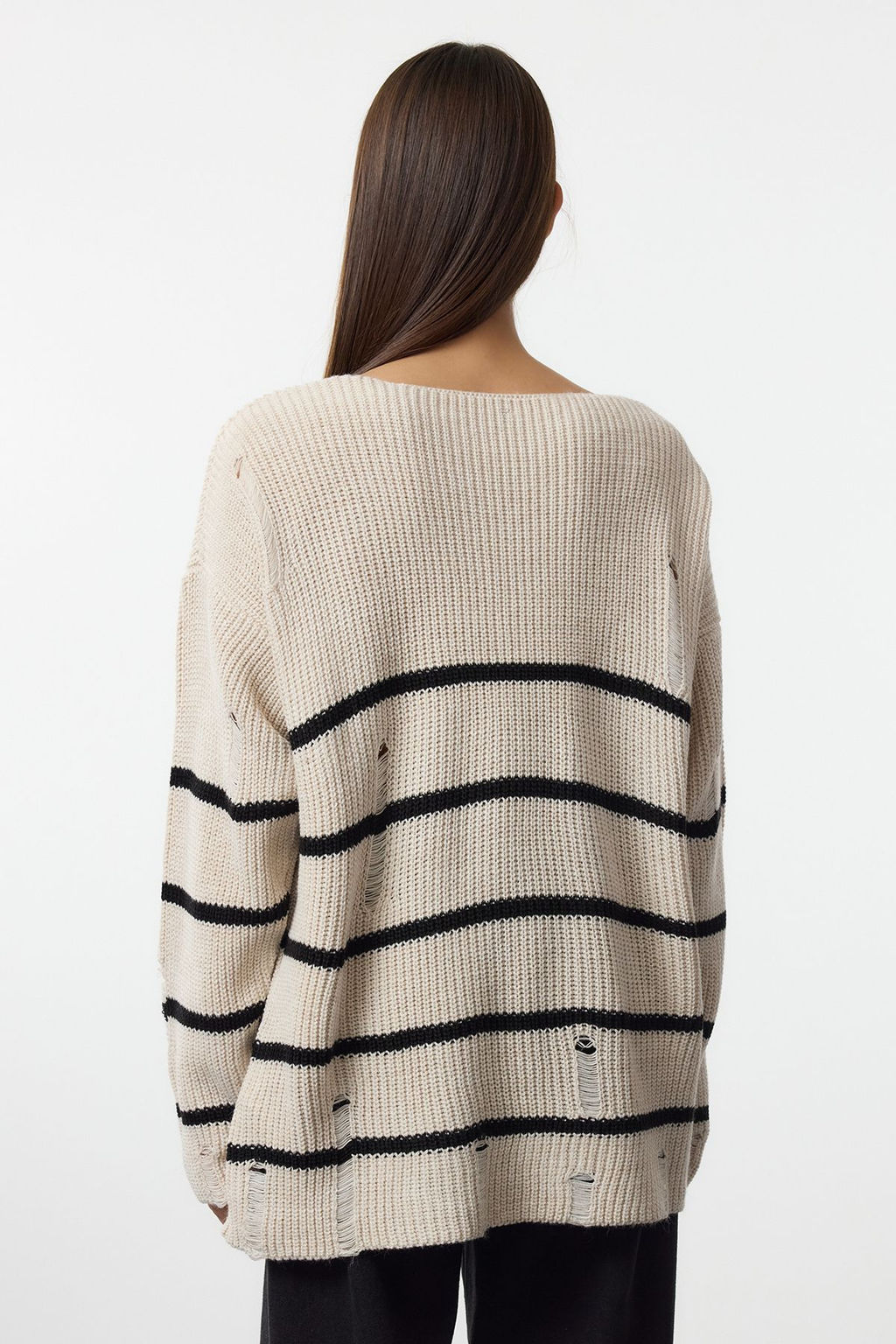 Bej Cizgili Ajurlu Triko Kazak TWOAW25KZ00387 - Trendyolmilla фото 5