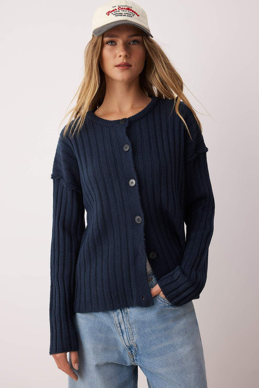 More Sustainable Lacivert Basic Fitilli Genis Kal?p Triko H?rka TWOAW26HI00128