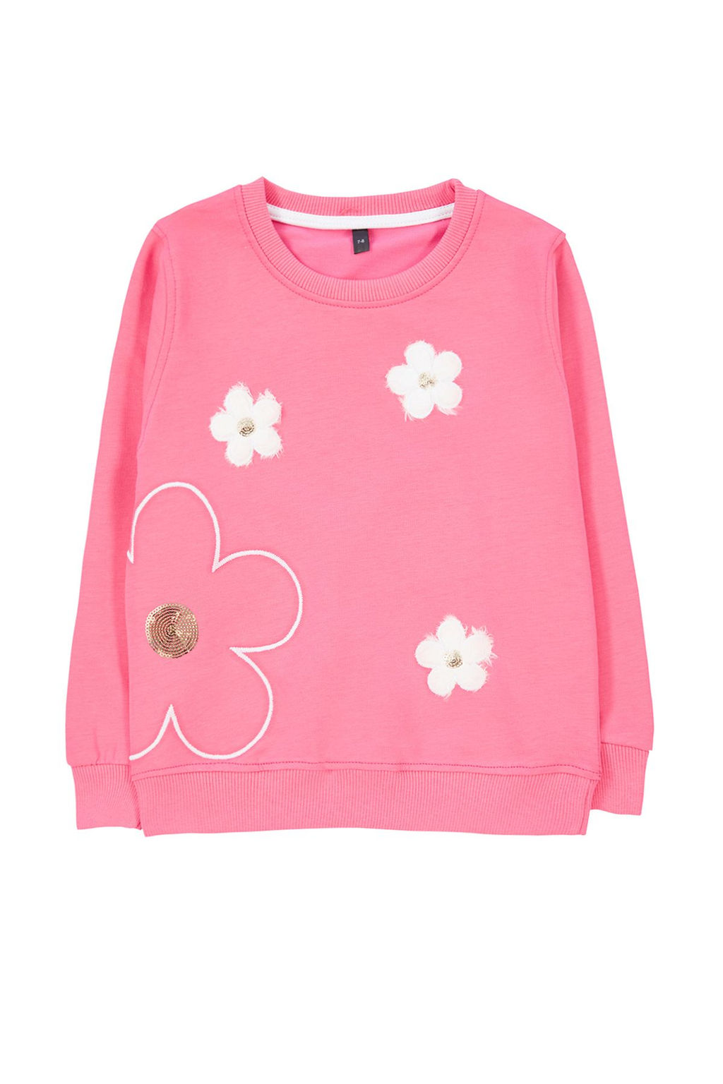 Fusya K?z Cocuk Mevsimlik-Ince Cicek Nak?sl? Bisiklet Yaka Orme Sweatshirt TKDAW25SW00008