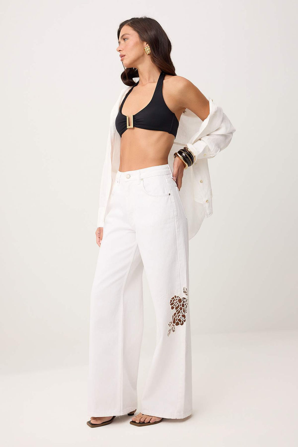 Beyaz Brode Detayl? Yuksek Bel %100 Pamuk Wide Leg Jeans TWOSS26JE00260 - Trendyolmilla фото 4