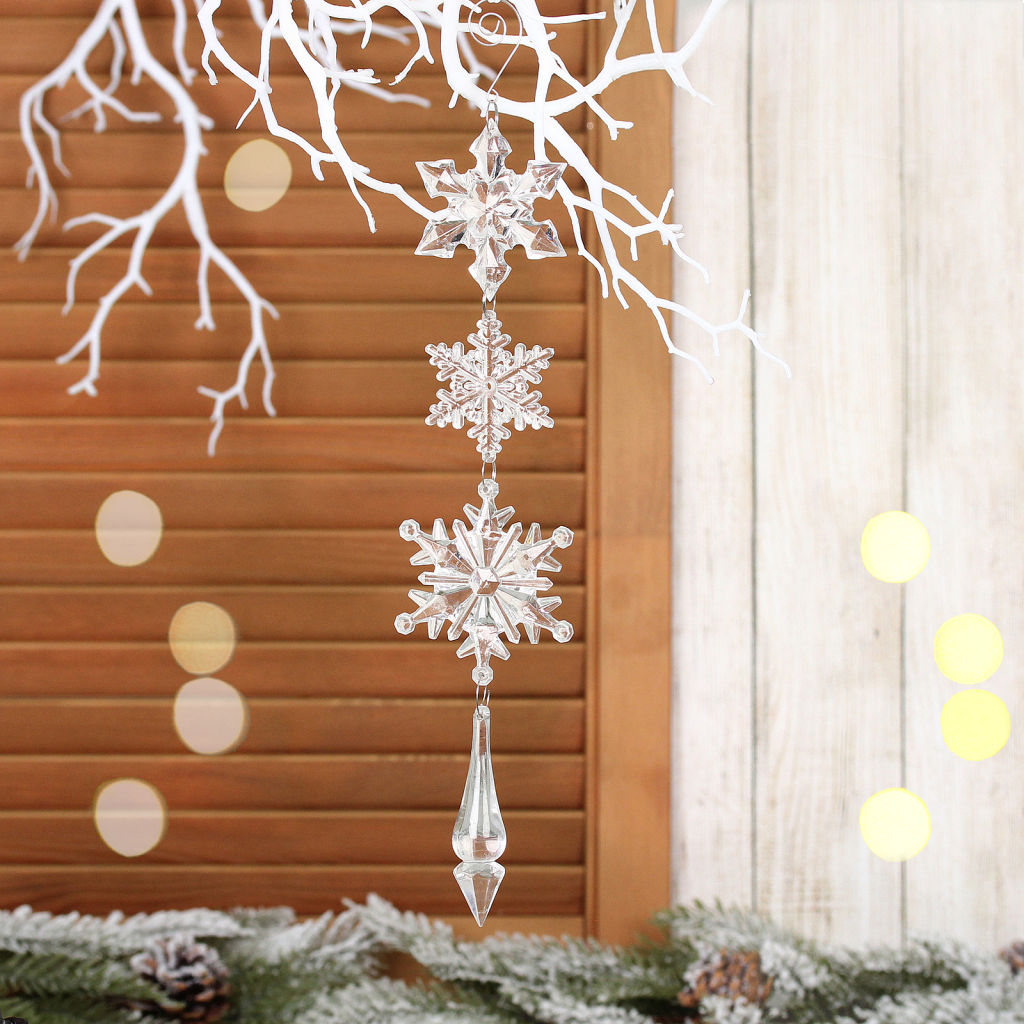 Цена за 2шт. Подвеска "Волшебная снежинки" 32 см, Прозрачный