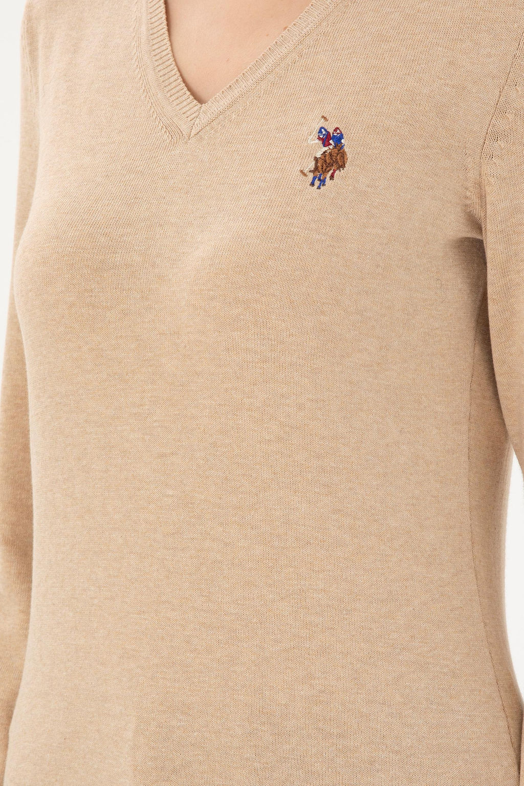 Женский базовый свитер песочного меланжа - U.s. polo assn фото 7
