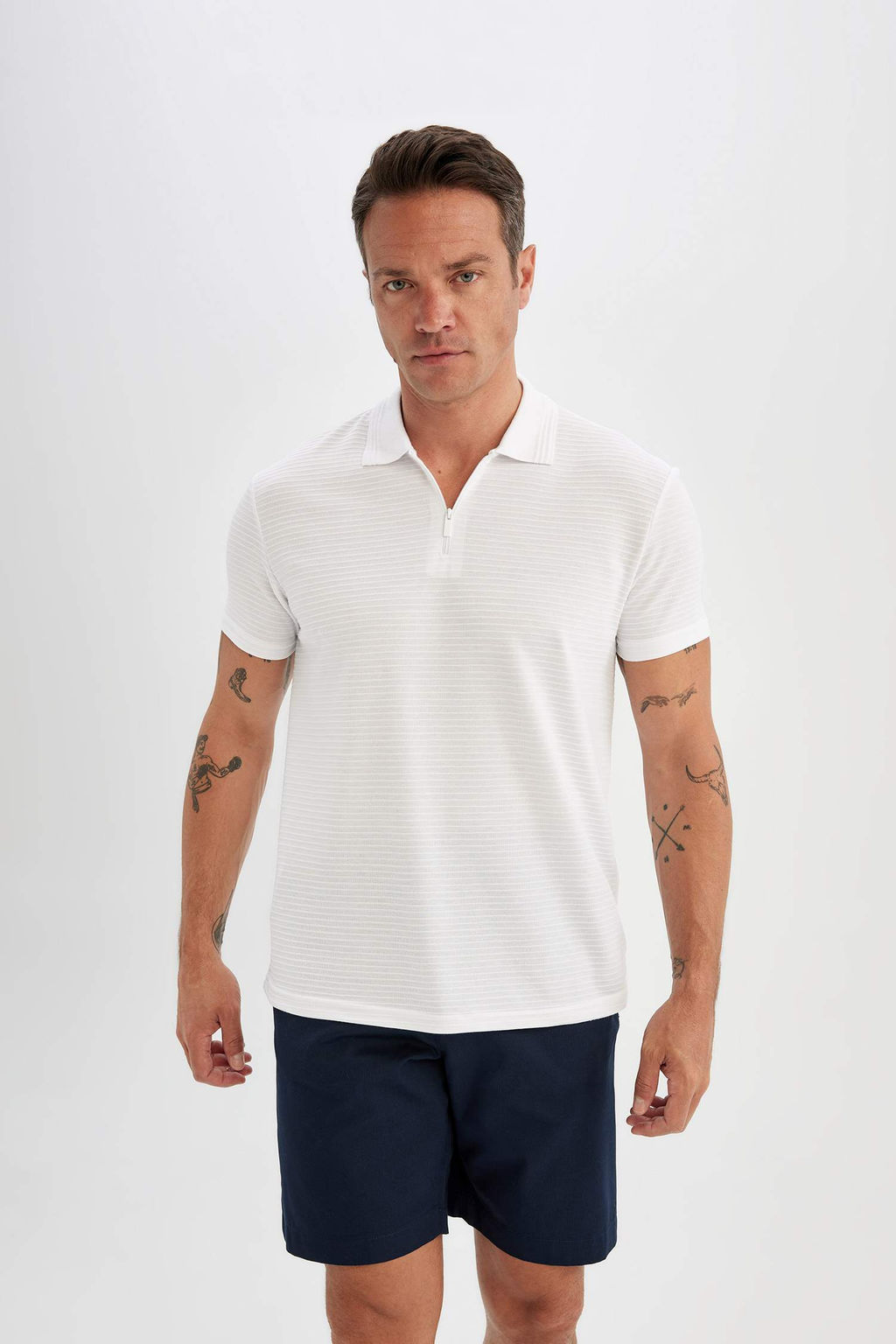 New Regular Fit Fermuarl? K?sa Kollu Basic Duz Polo Tisort - Defacto фото 5