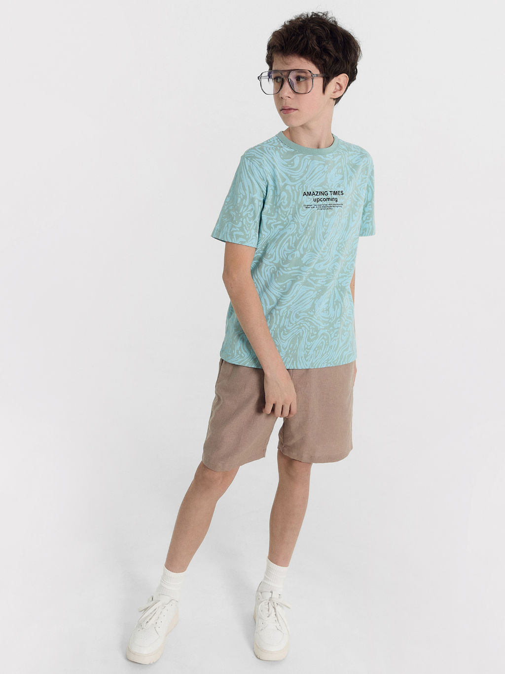 Шорты для мальчиков бежевые из хлопка и льна - Mark formelle фото 2