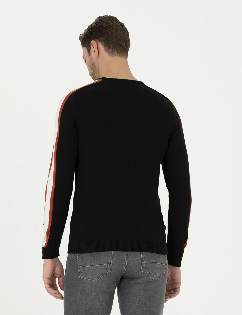 Siyah Slim Fit Bisiklet Yaka Triko Kazak