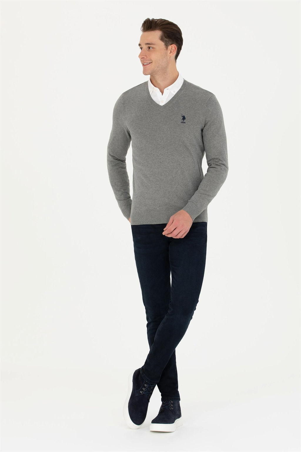 Мужской серый меланжевый базовый свитер Неожиданная скидка в корзине - U.s. polo assn фото 4