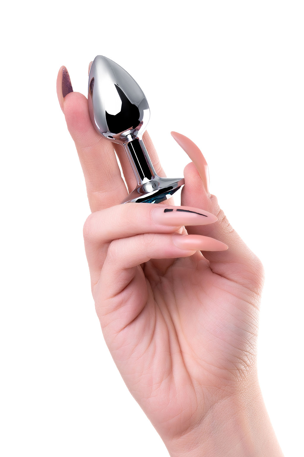 Анальная втулка Штучки-дрючки, металл, серебряная, с голубым кристаллом, 7 см, 2,8 см, 50 г  фото 5