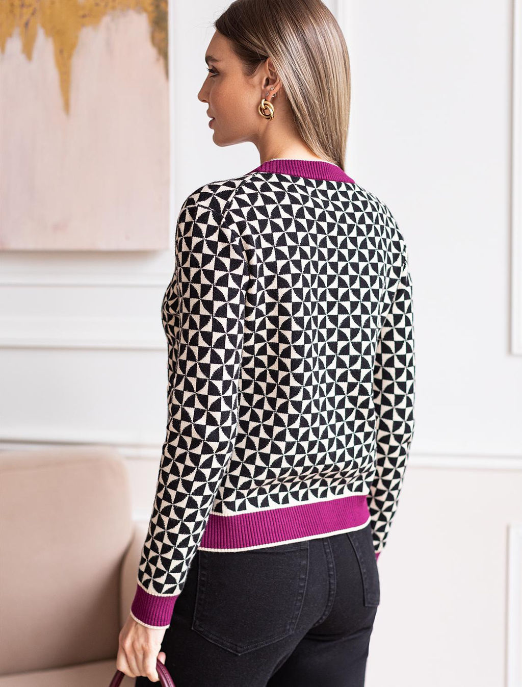 VILATTE / Жакет двуслойной жаккардовой вязки с кашемиром  фото 4