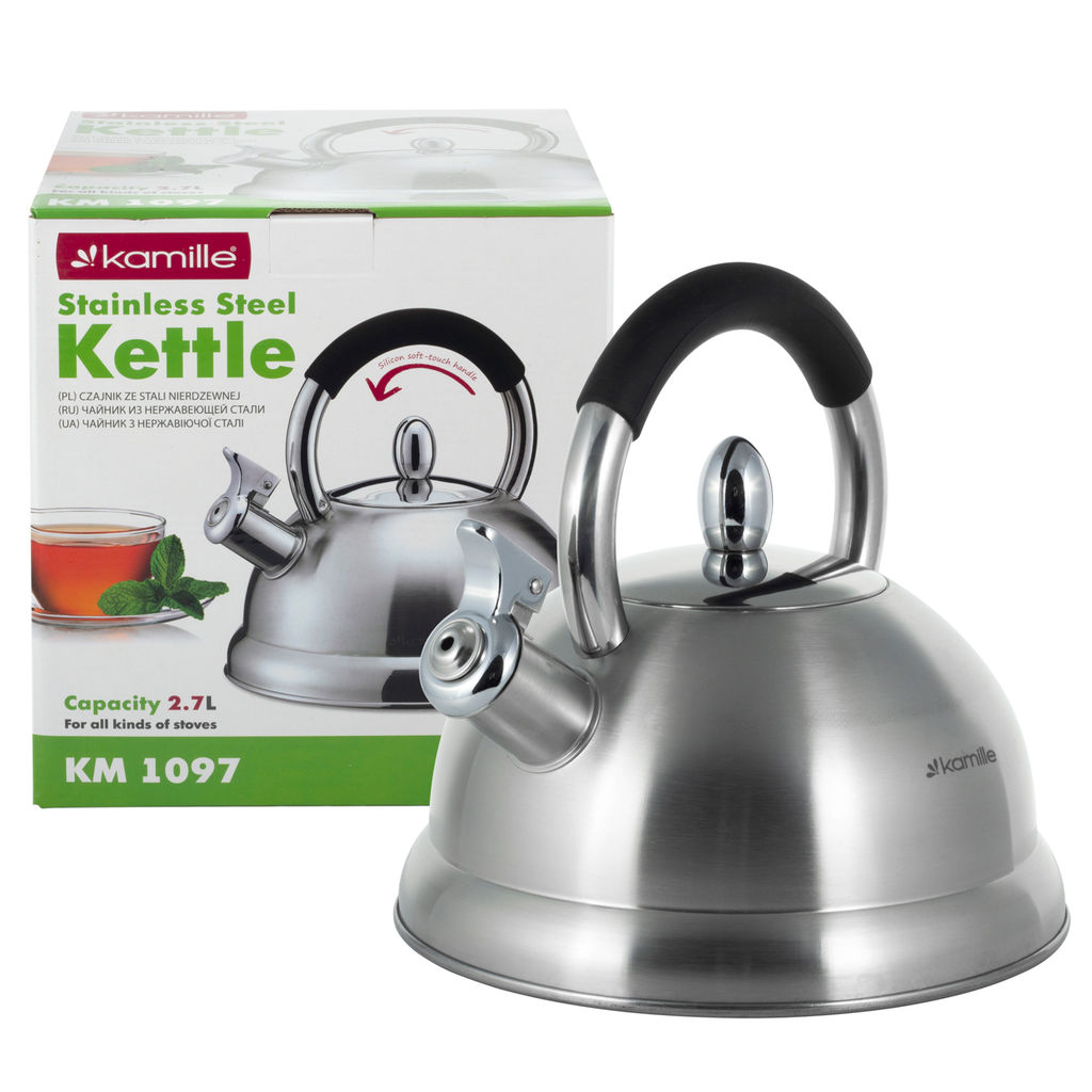 Чайник 2,7л из нержавеющей стали со свистком и ручкой soft touch (1097) /KAMILLE/  фото 7