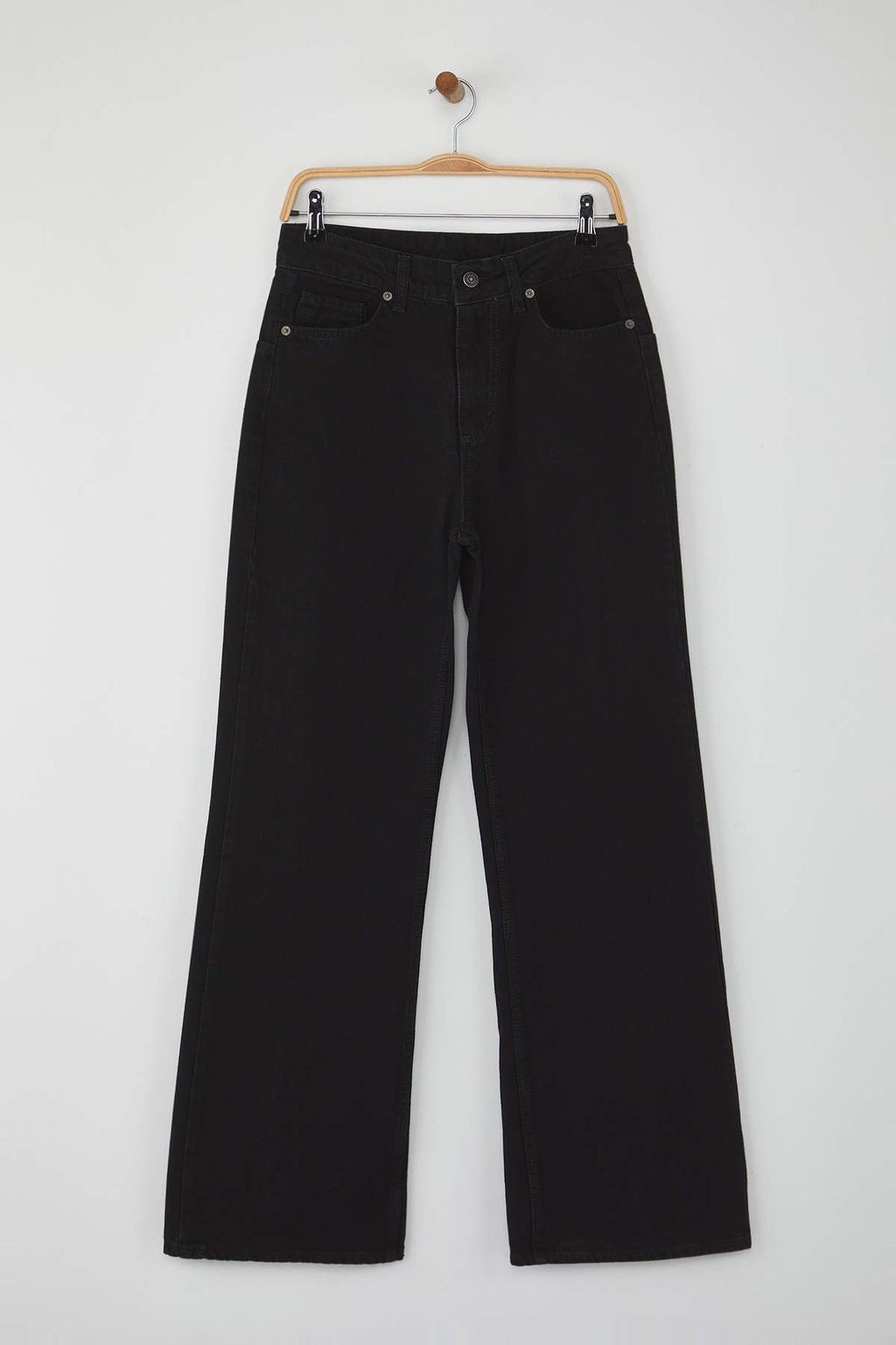 Siyah Yuksek Bel Kusgozu Baglama Detayl? Wide Leg Palazzo Jeans TWOAW26JE00128 - Trendyolmilla фото 7