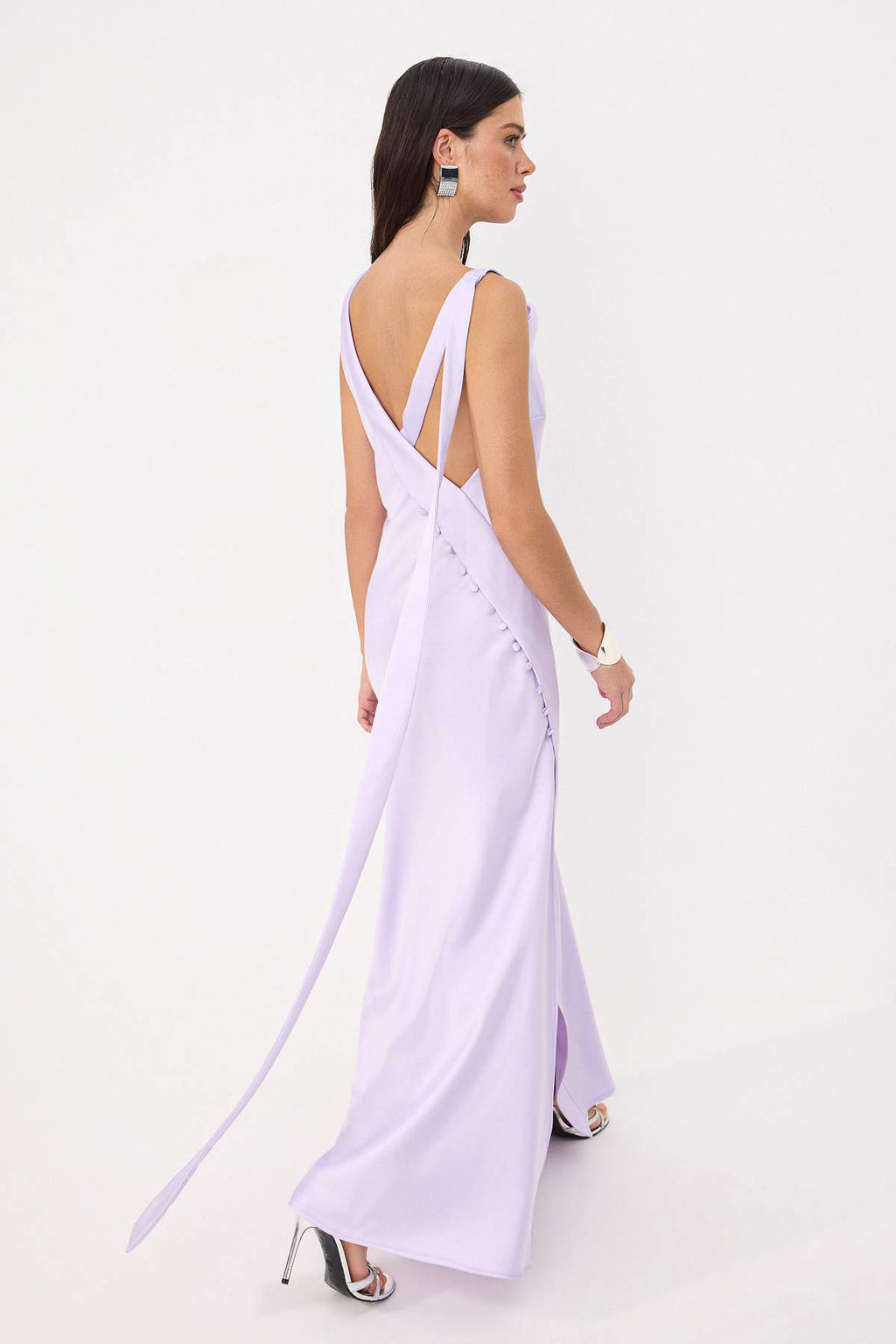 Lila Dugme Detayl? Dokuma Saten Maxi Abiye & Mezuniyet Elbisesi TPRSS26AE00112 - Trendyolmilla фото 4