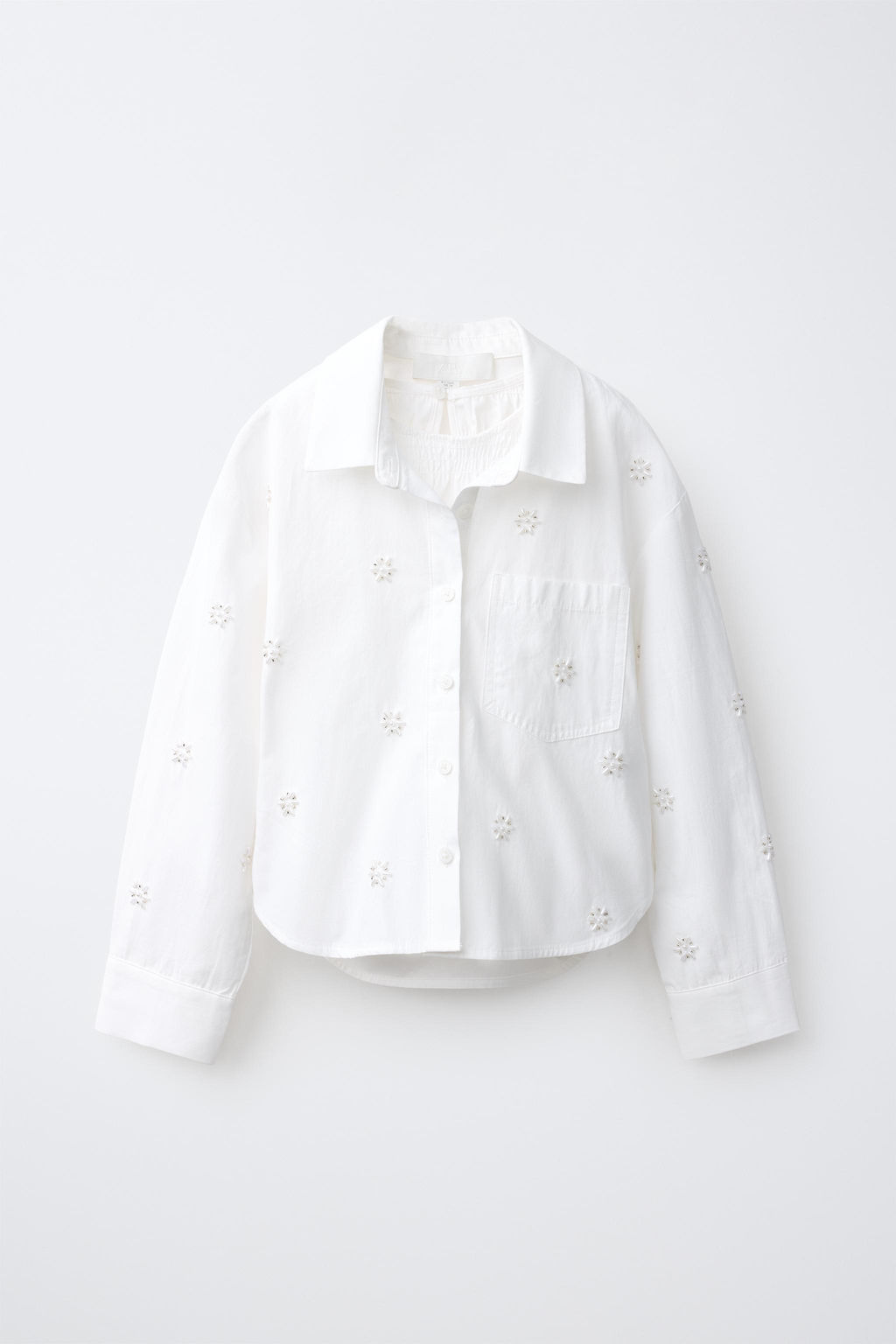PACK CAMISA Y TOP FRUNCIDO RAYAS Y APLIQUE ABALORIOS / Blanco - Zara фото 2