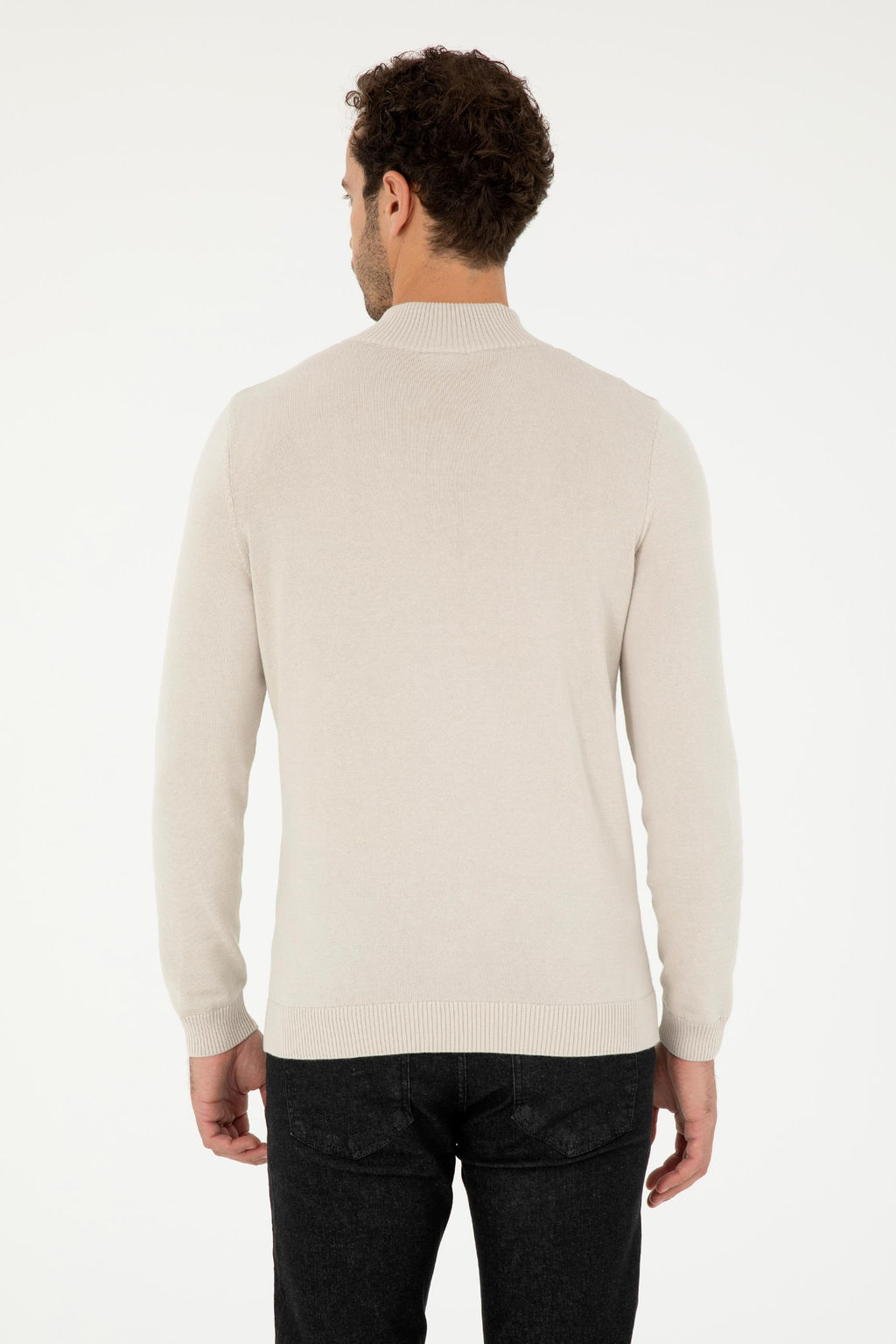 Erkek Slim Fit Yar_m Fermuarl_ Ta_ Basic Kazak