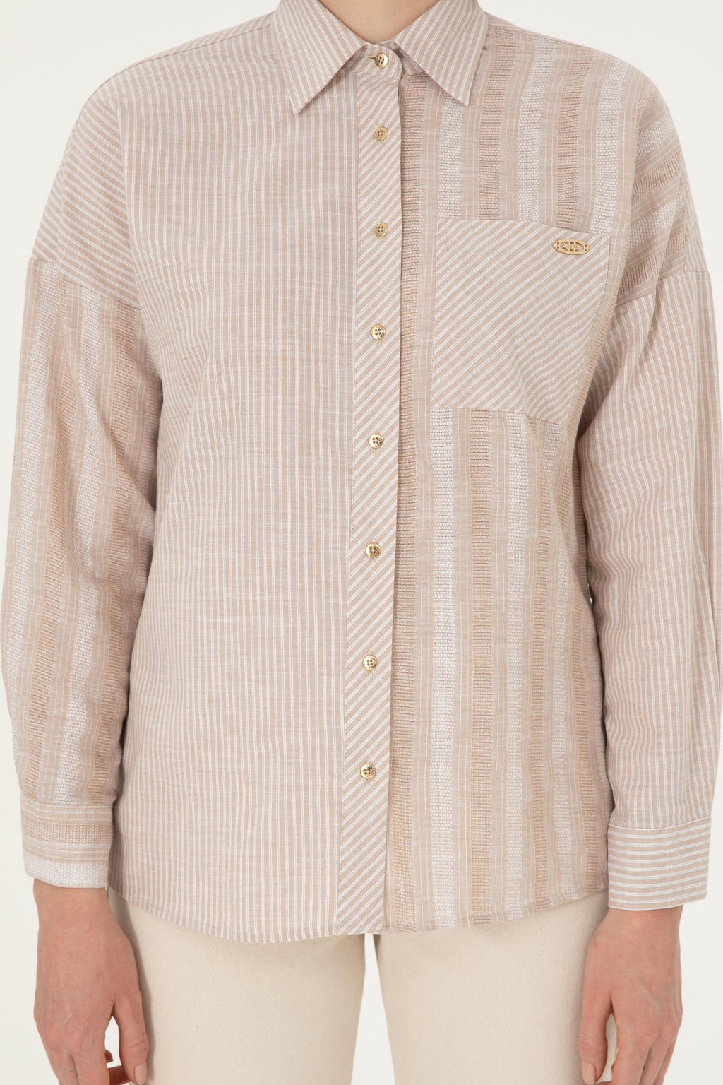 Женская рубашка песочного цвета с длинным рукавом Неожиданная скидка в корзине - U.s. polo assn фото 6