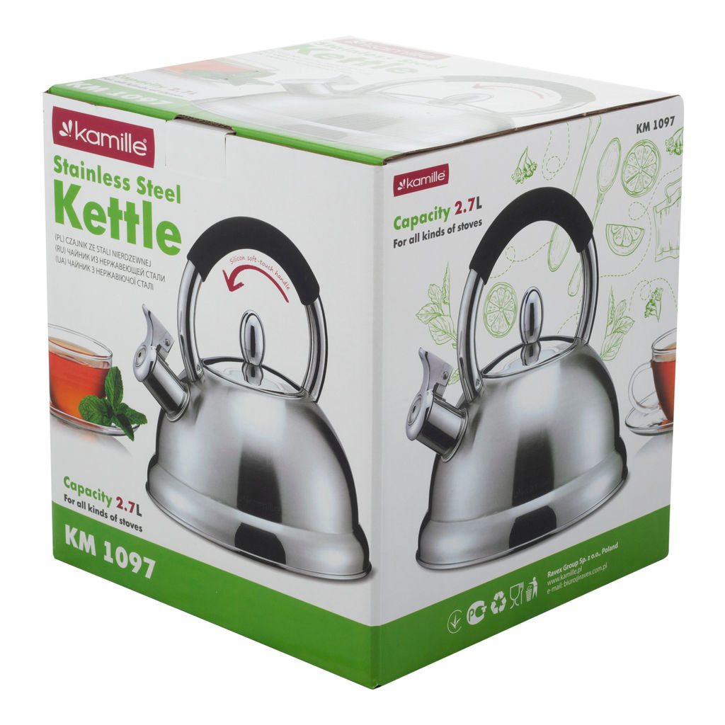Чайник 2,7л из нержавеющей стали со свистком и ручкой soft touch (1097) /KAMILLE/  фото 13