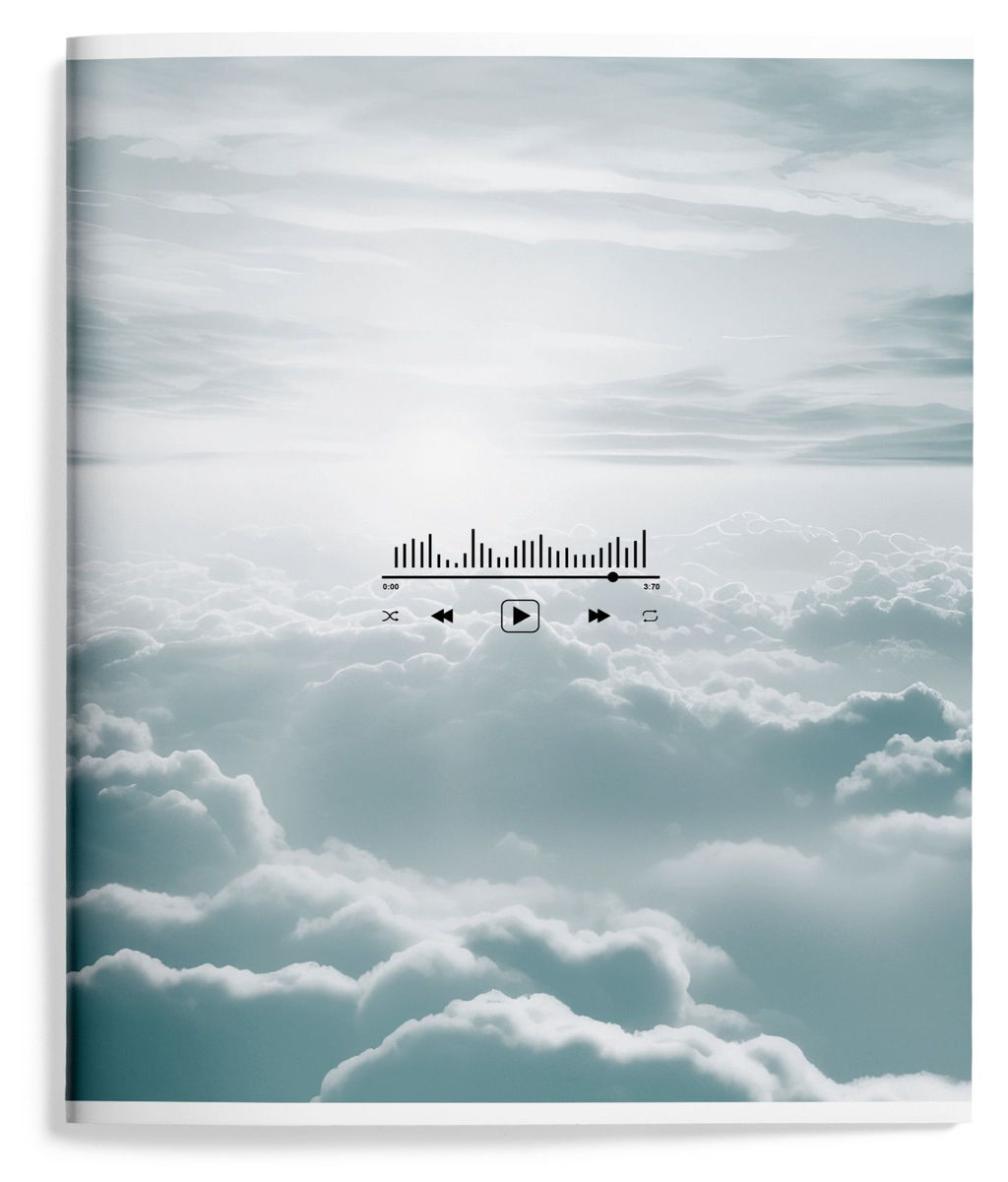 Тетрадь 48 л. А5 клетка, на скрепке, офсет LOREX SOUND IN CLOUDS мелованный картон, двойная обложка, запечатка форзаца, soft touch - Buro фото 6