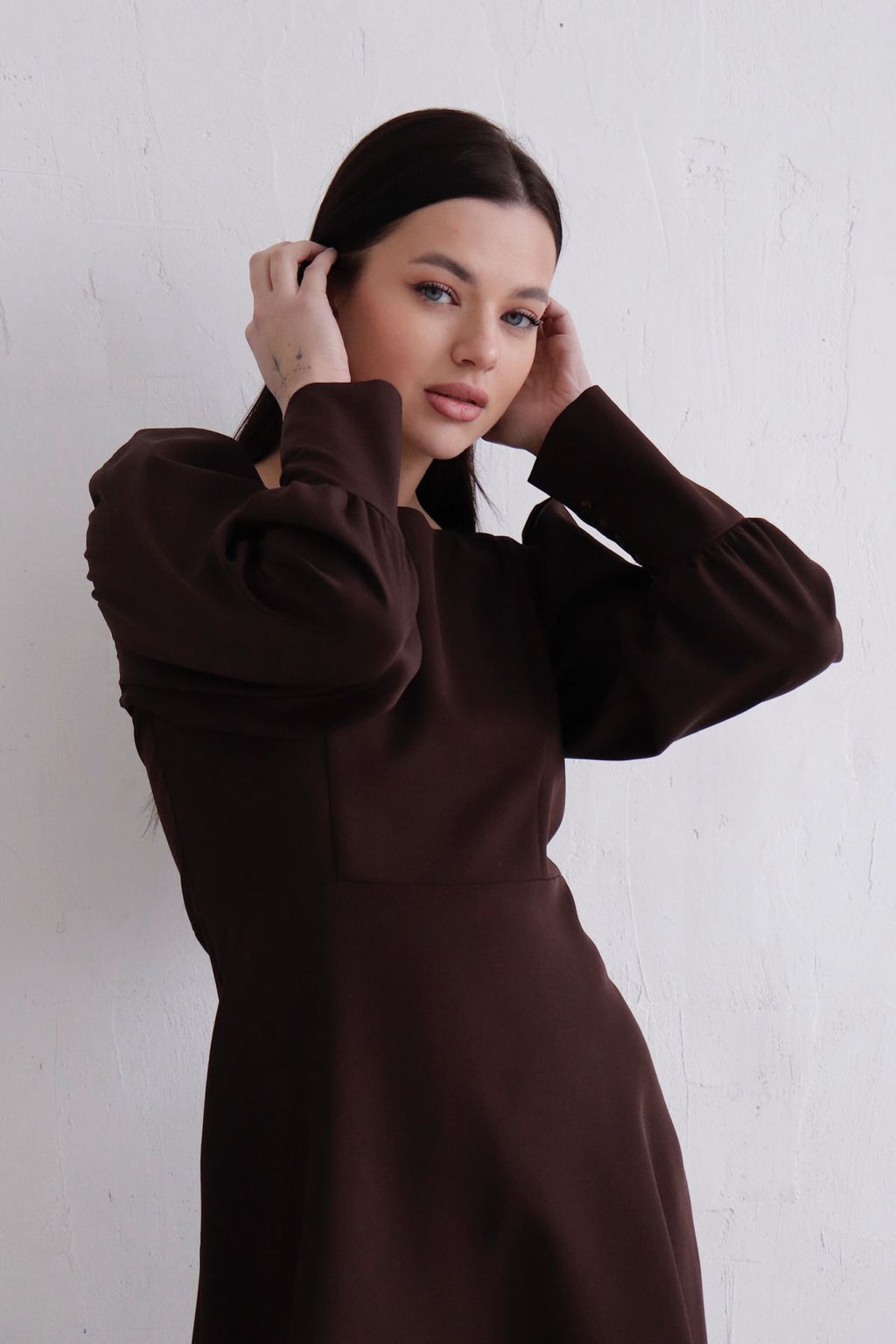 Платье с высокими манжетами тёмно-коричневое - Martichelli фото 9
