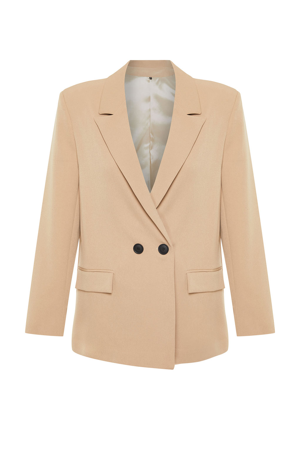 Camel Oversize Duz Kesim Basic Kruvaze Dokuma Blazer Ceket TWOSS24BC00028