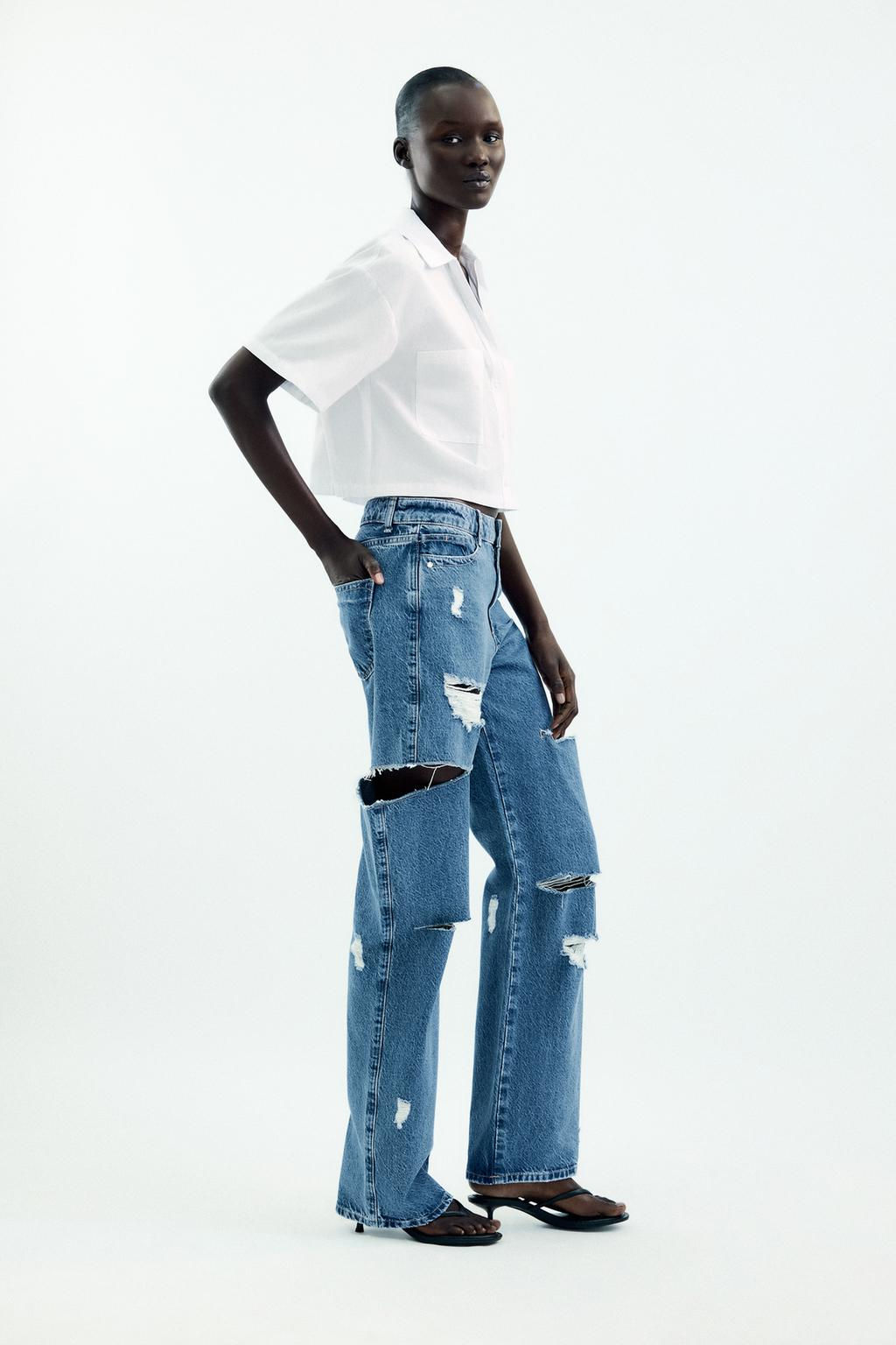 Z1975 STRAIGHT MID-WAIST JEANS WITH CUT OUTS AND RIPS - Zara фото 3