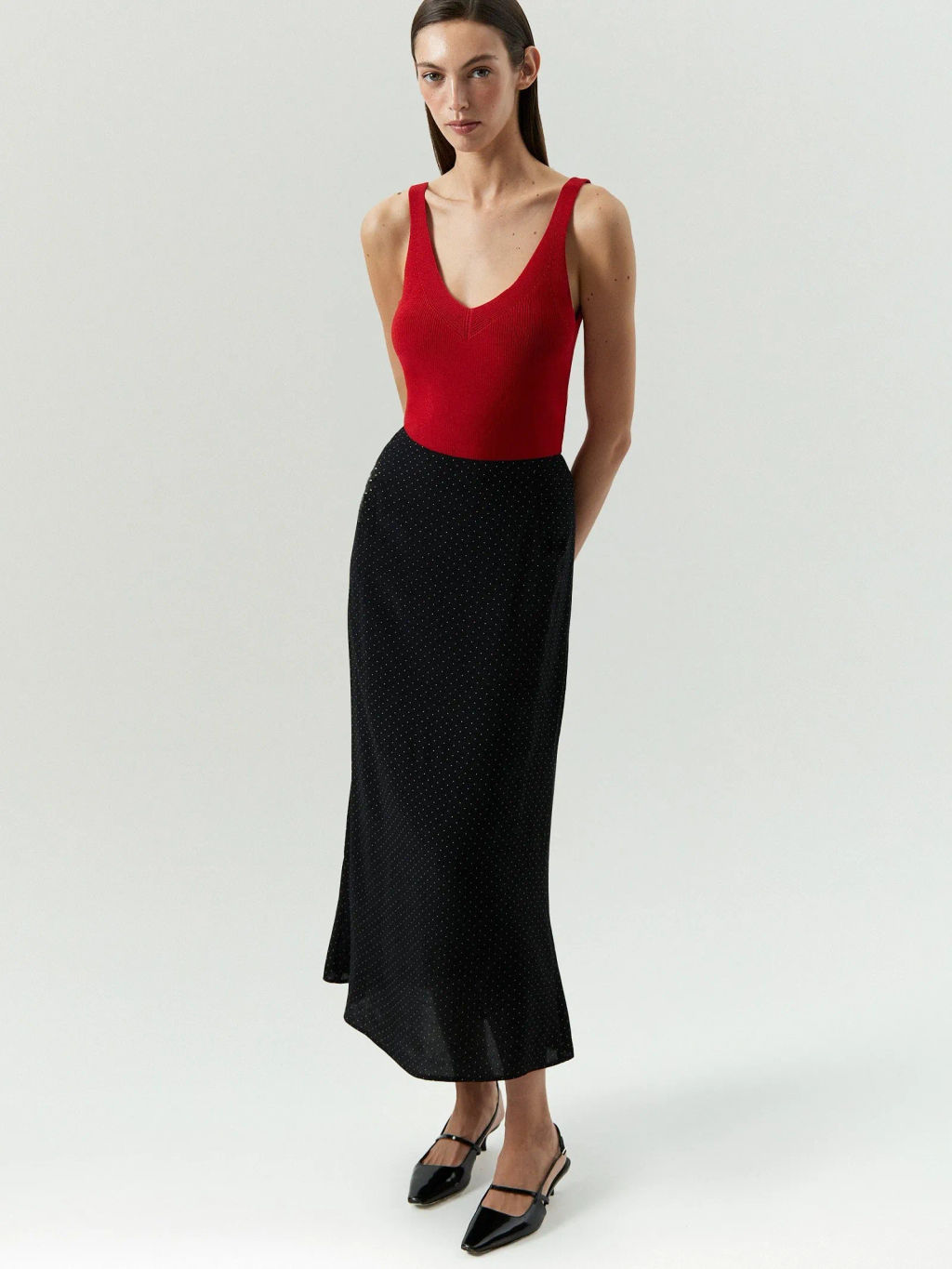 ЕМКА / Юбка миди из 100% вискозы в горох - Emka фото 2