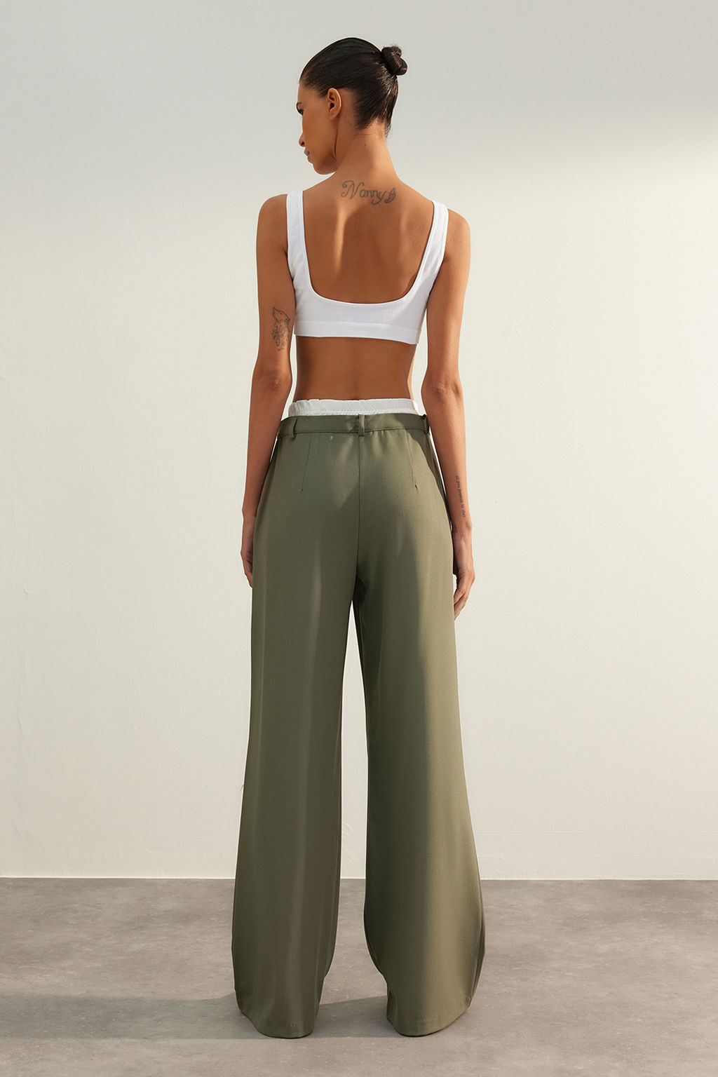 Limited Edition Mint Wide Leg Bel Boxer Detayl? Dokuma Kumas Pantolon TWOAW24PL00273