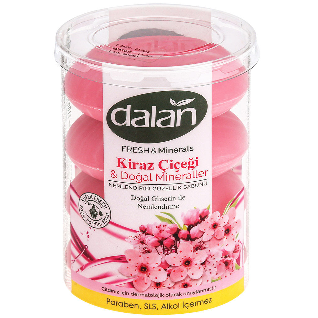 Мыло туалетное твердое Dalan Fresh & Minerals 110г, набор 4шт, Цветок вишни, в тубе (Турция)