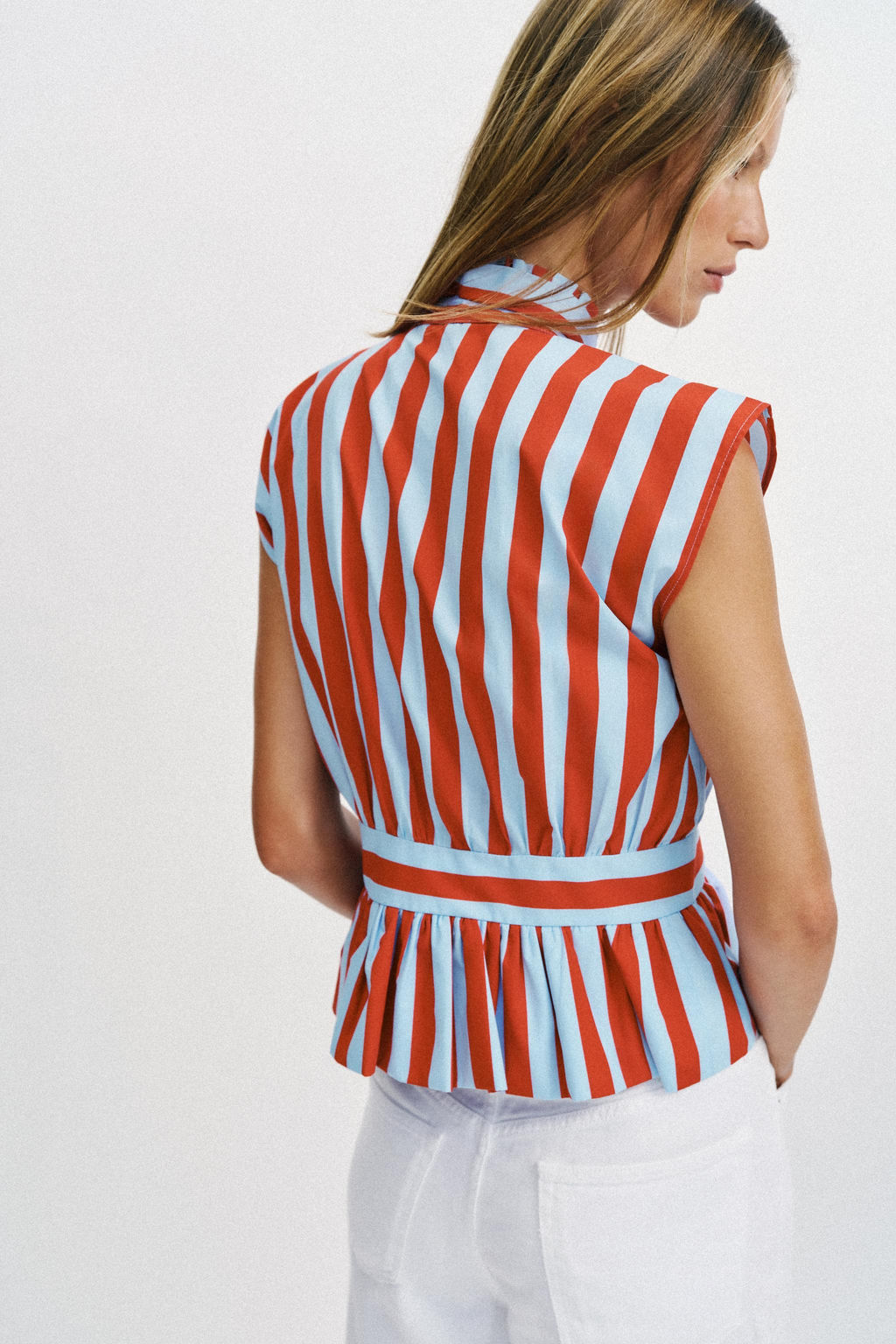 CAMISA RAYAS NUDO MANGA SISA / Raya Roja - Zara фото 6