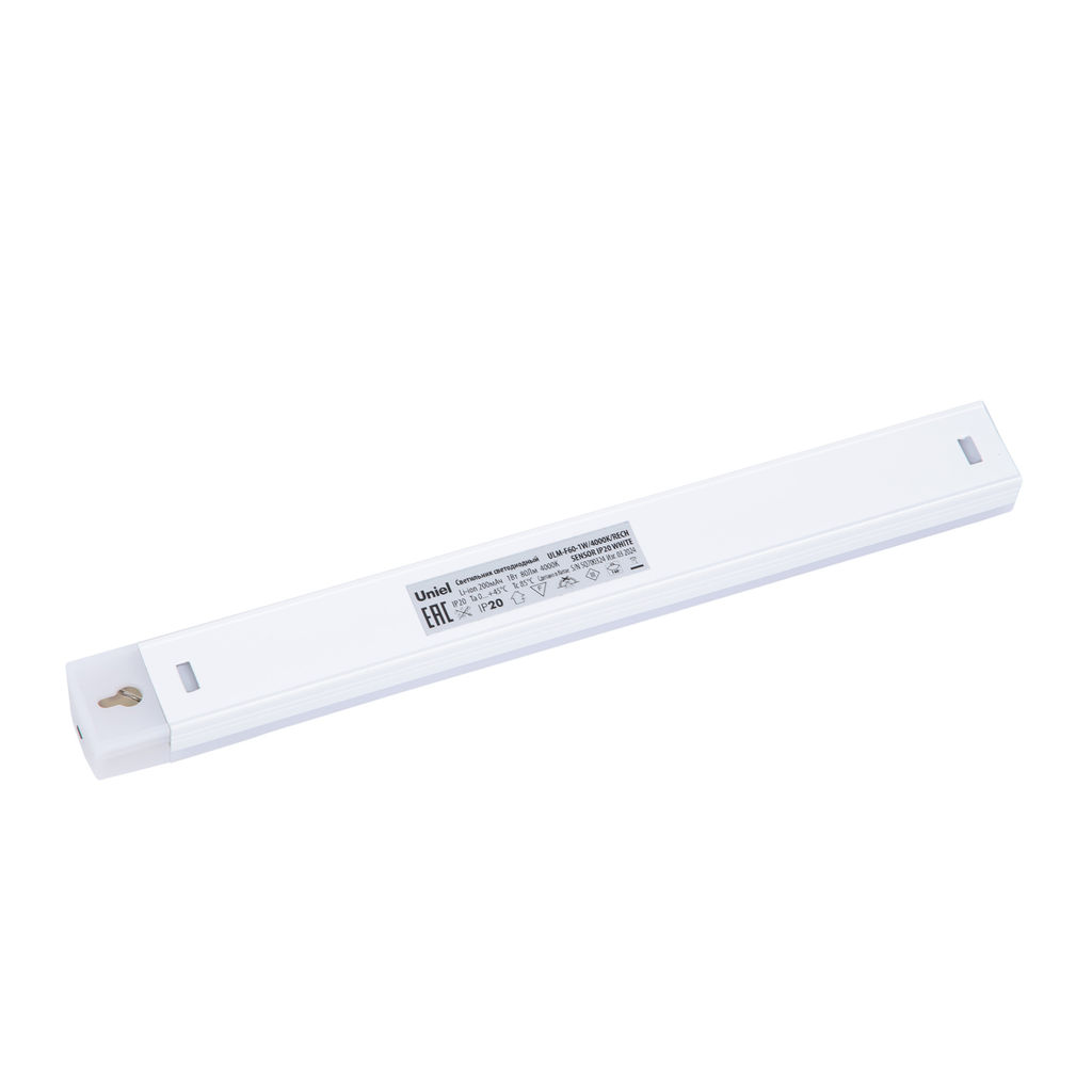 ULM-F60-1W/4000K/RECH SENSOR IP20 WHITE Светильник светодиодный для мебели с сенсором движения и освещенности. Аккумуляторный (в/к). 200мм, 80лм. ТМ Uniel