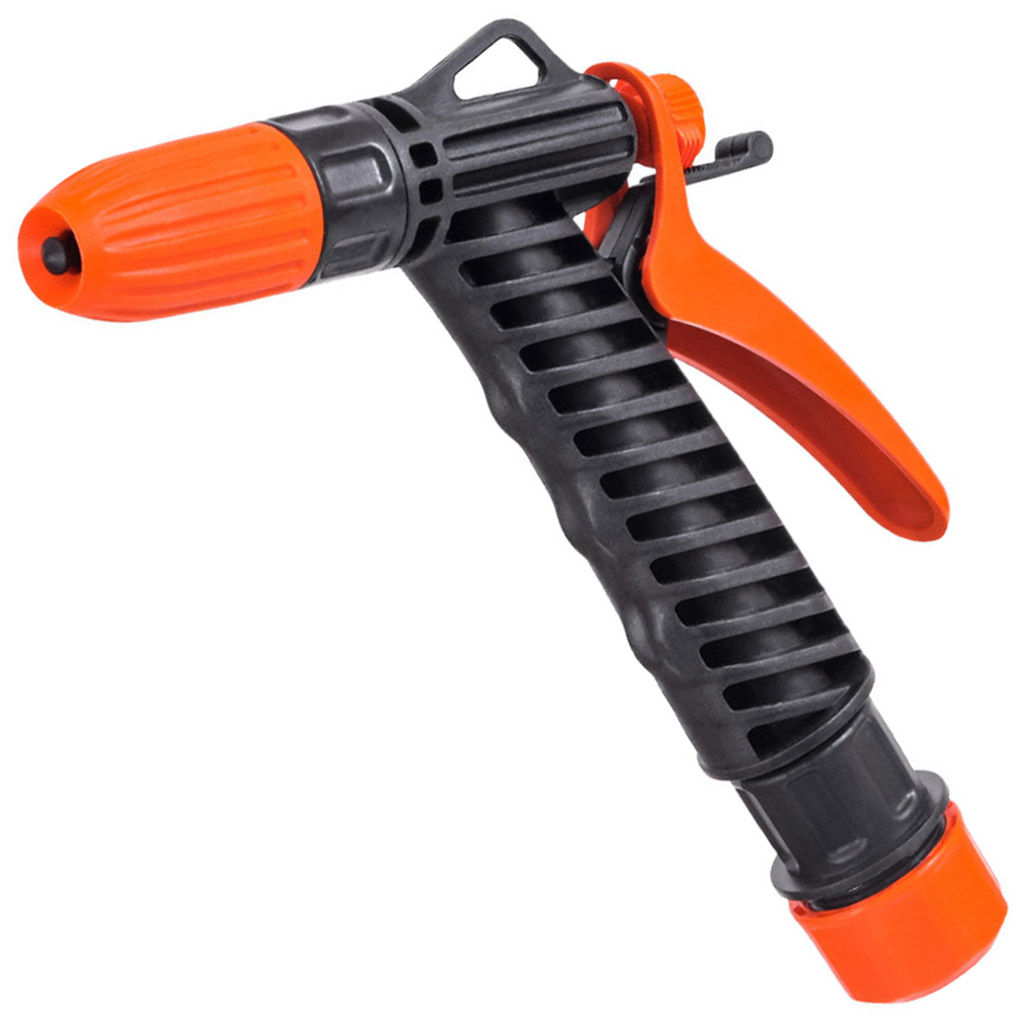 Пистолет поливочный с универсальным штуцером для подключения шланга диаметром 1/2 Жук, требуемое давление в системе: 1-2 атм, фиксатор курка с цанговым зажимом, регулировка потока воды, пластик (Россия)