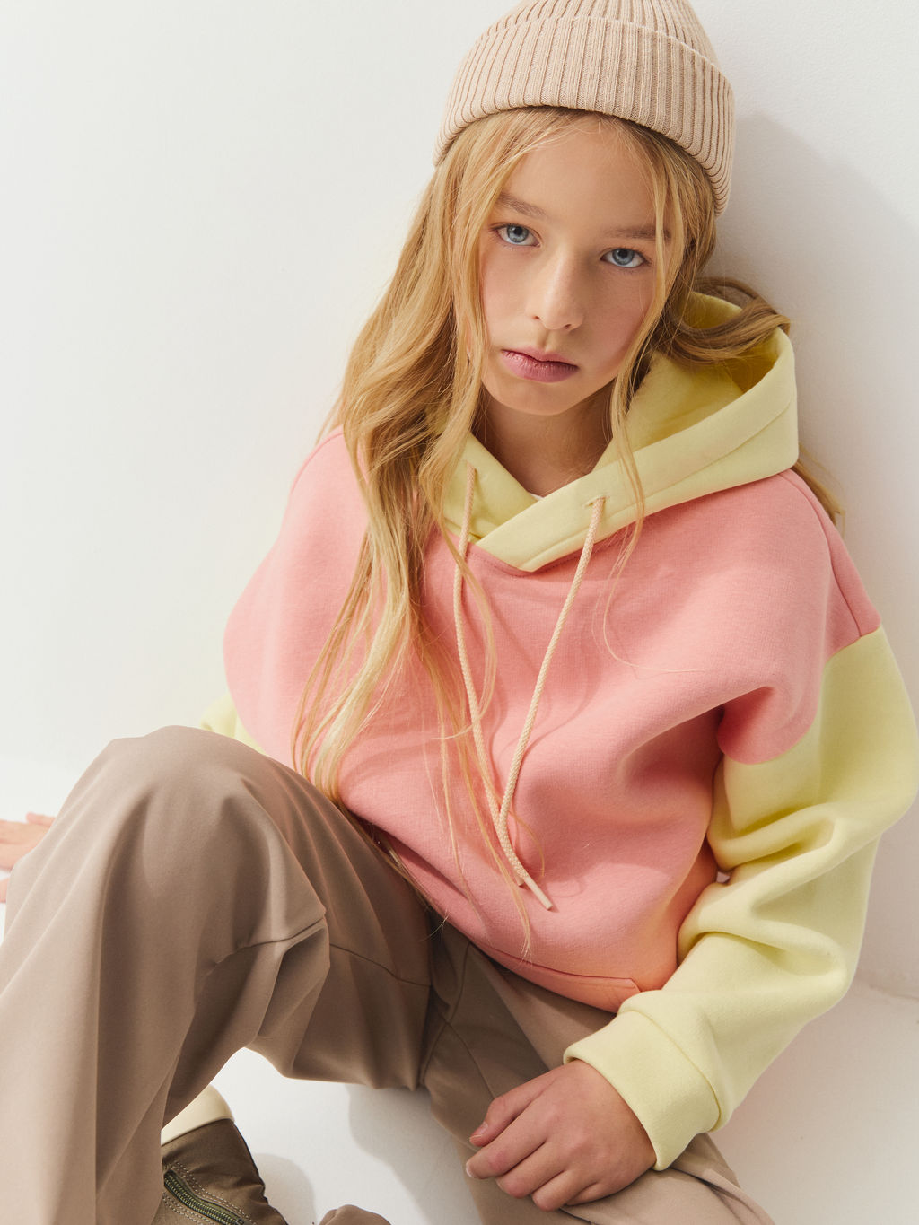 Худи колор блок Роза/Нарцисс утепленное 7+ - Bungly фото 2