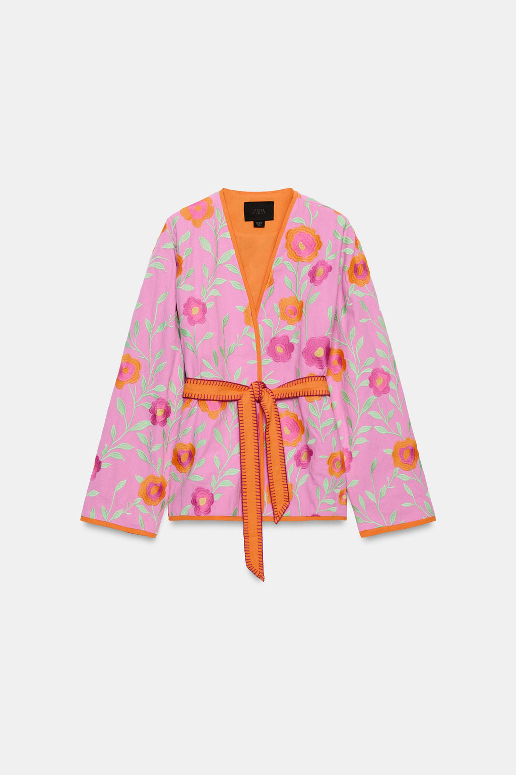 KIMONO CINTUR?N BORDADOS FLORES / Rosa - Zara фото 6