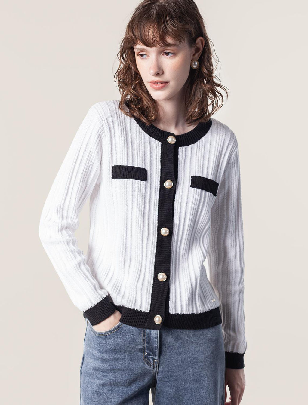 VILATTE / Жакет фактурной вязки с золотистыми пуговицами